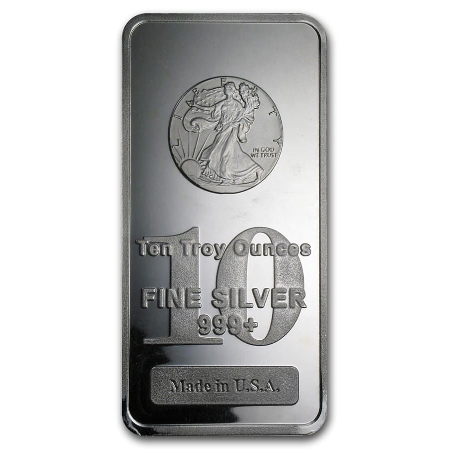 10 oz (311 Grams) 99.9% Silver Walking Libery Bar